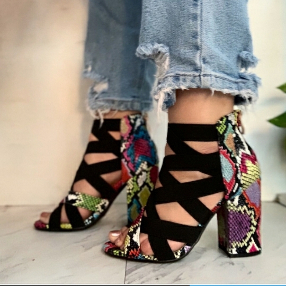 Open toes Snake Print Heel